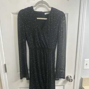 Avec Les Filles Black Long Sleeve Dress with White Dots